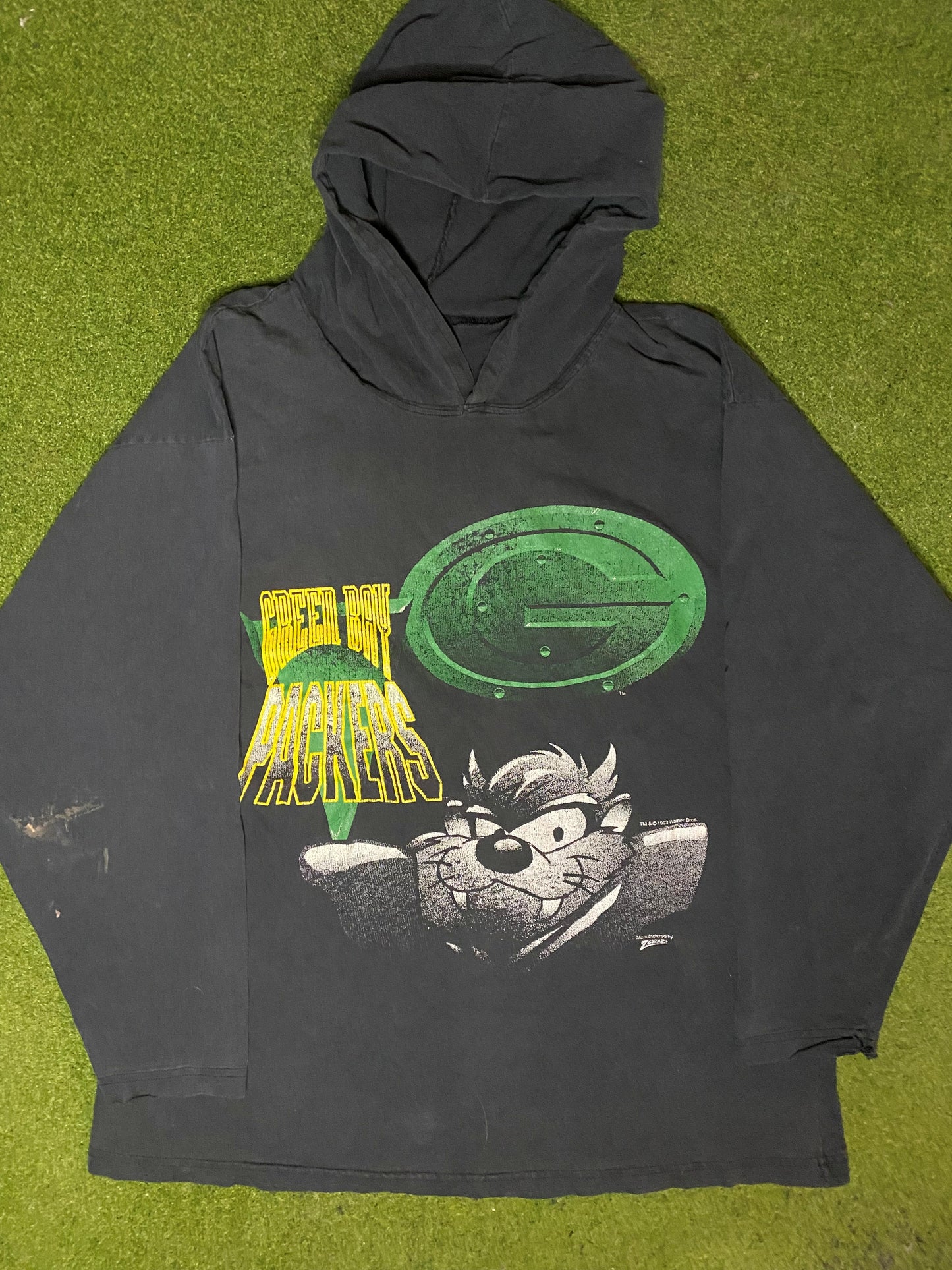 1993 Green Bay Packers - Taz - Vintage NFL Long Sleeve Hoodie (XL)