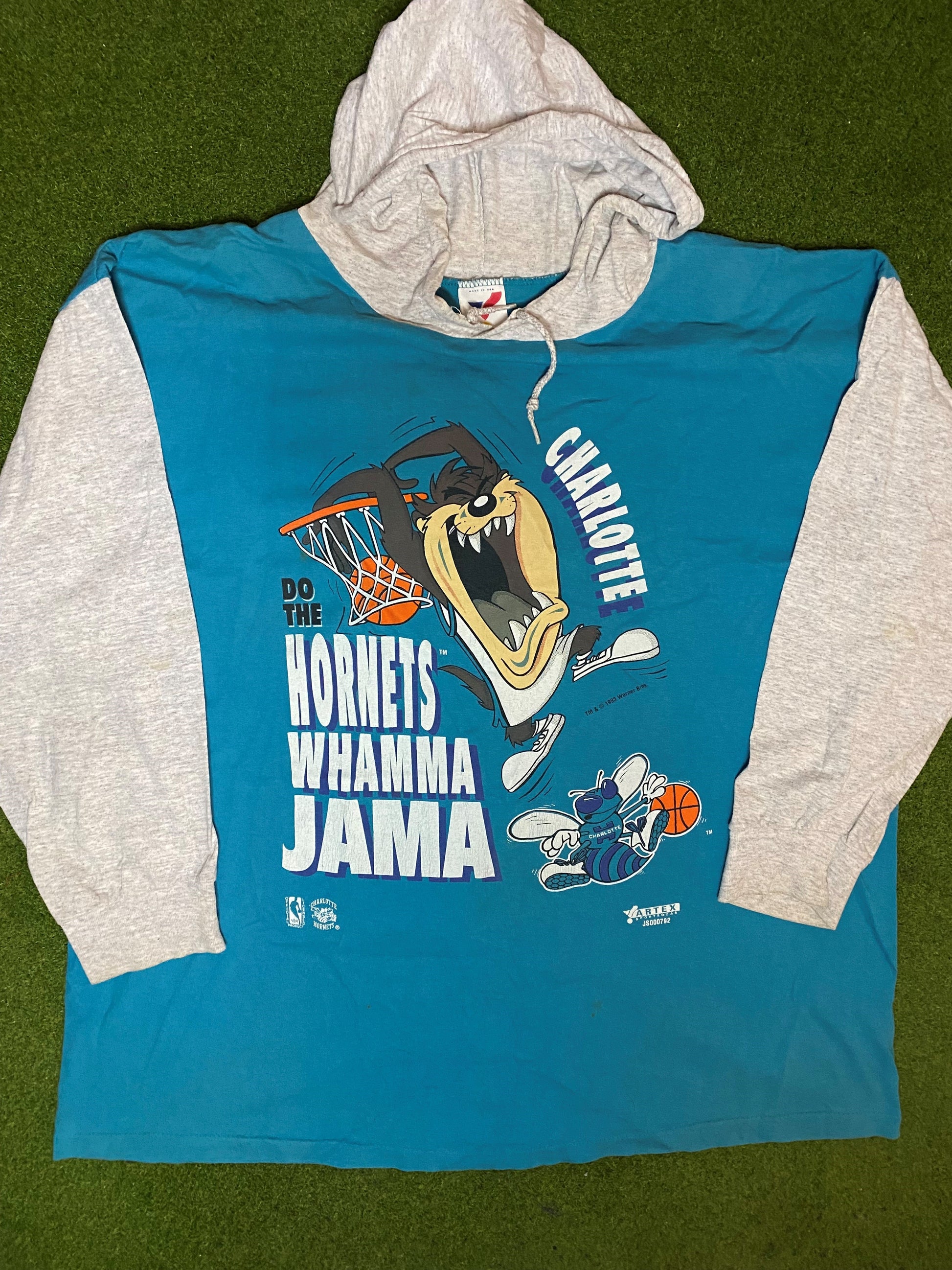 1993 Charlotte Hornets - Taz Crossover - Vintage NBA Hoodie (XL) 