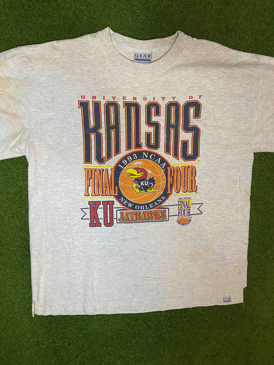 1993 Kansas Jayhawks - Final Four - Vintage College Basketball T-Shirt (Large)