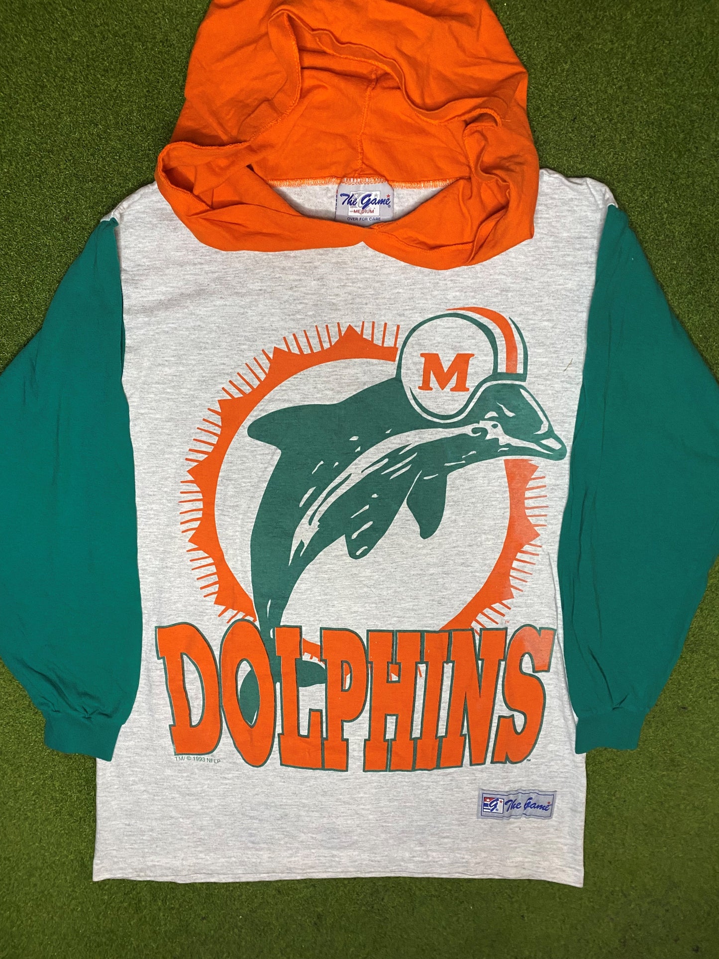 1993 Miami Dolphins - Vintage NFL Long Sleeve Hoodie (Medium) Gametime Vintage