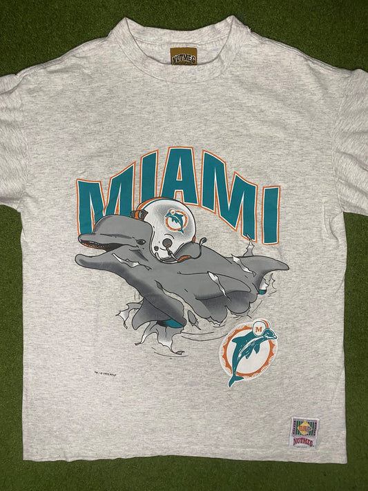 1993 Miami Dolphins - Break Through - Vintage NFL T Shirt (Medium) - Gametime Vintage