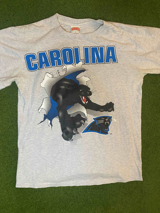 1993 Carolina Panthers - Break Thru - Double Sided - Vintage NFL T-Shirt (Large) Gametime Vintage