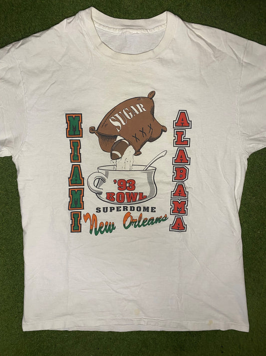 1993 Sugar Bowl - Miami Hurricanes Vs Alabama Crimson Tide - Vintage College T Shirt (Large) - Gametime Vintage