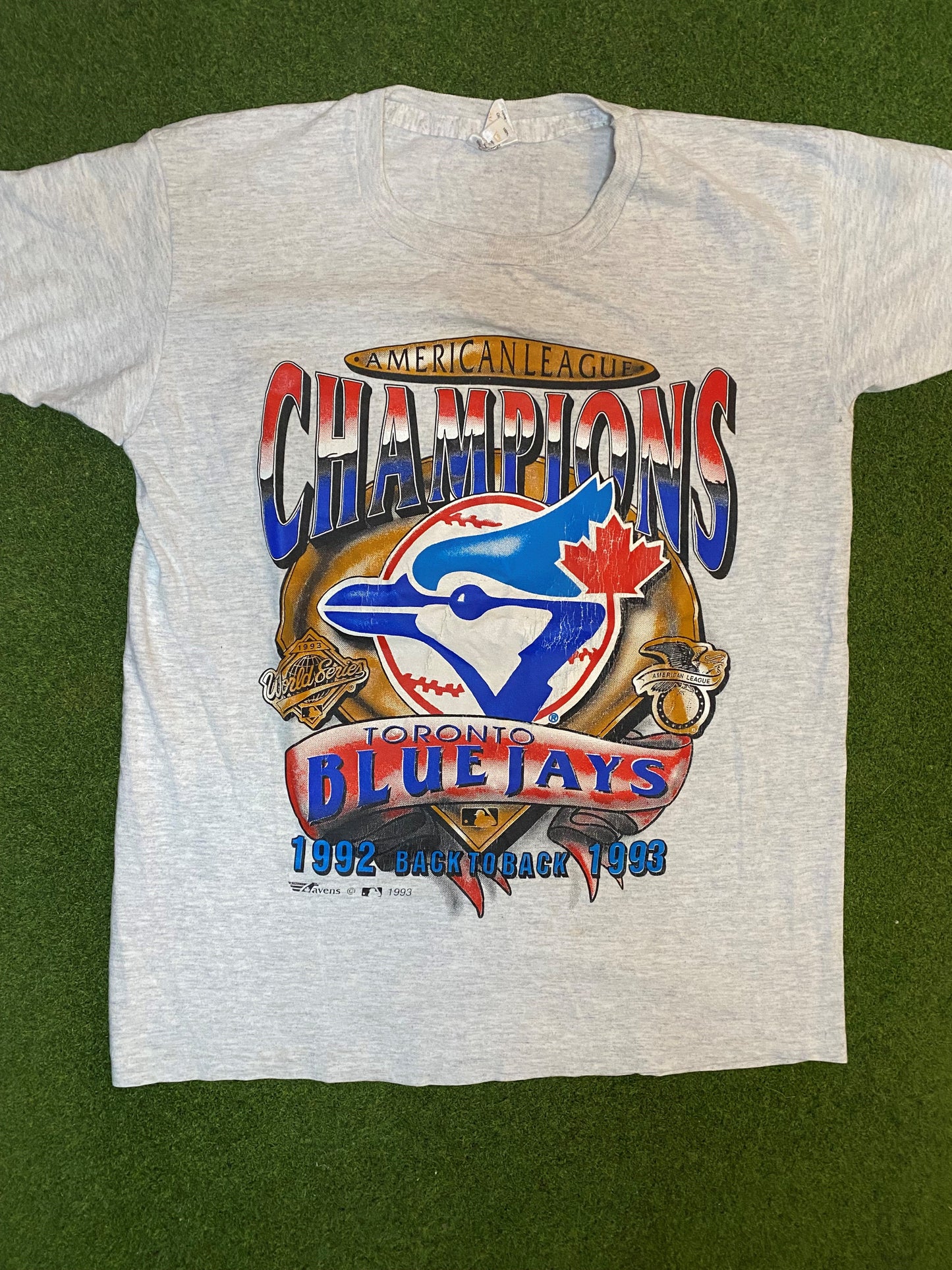 1993 Toronto Blue Jays - Back to Back AL Champions - Vintage MLB T-Shirt (Youth XL) Gametime Vintage