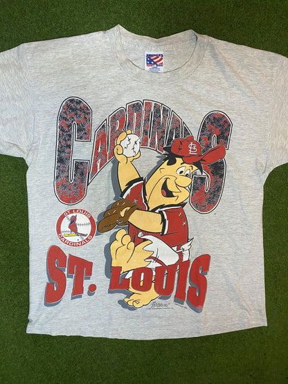 1994 St. Louis Cardinals - Flintstone Crossover - Double Sided - Vintage MLB T-Shirt (Large) 