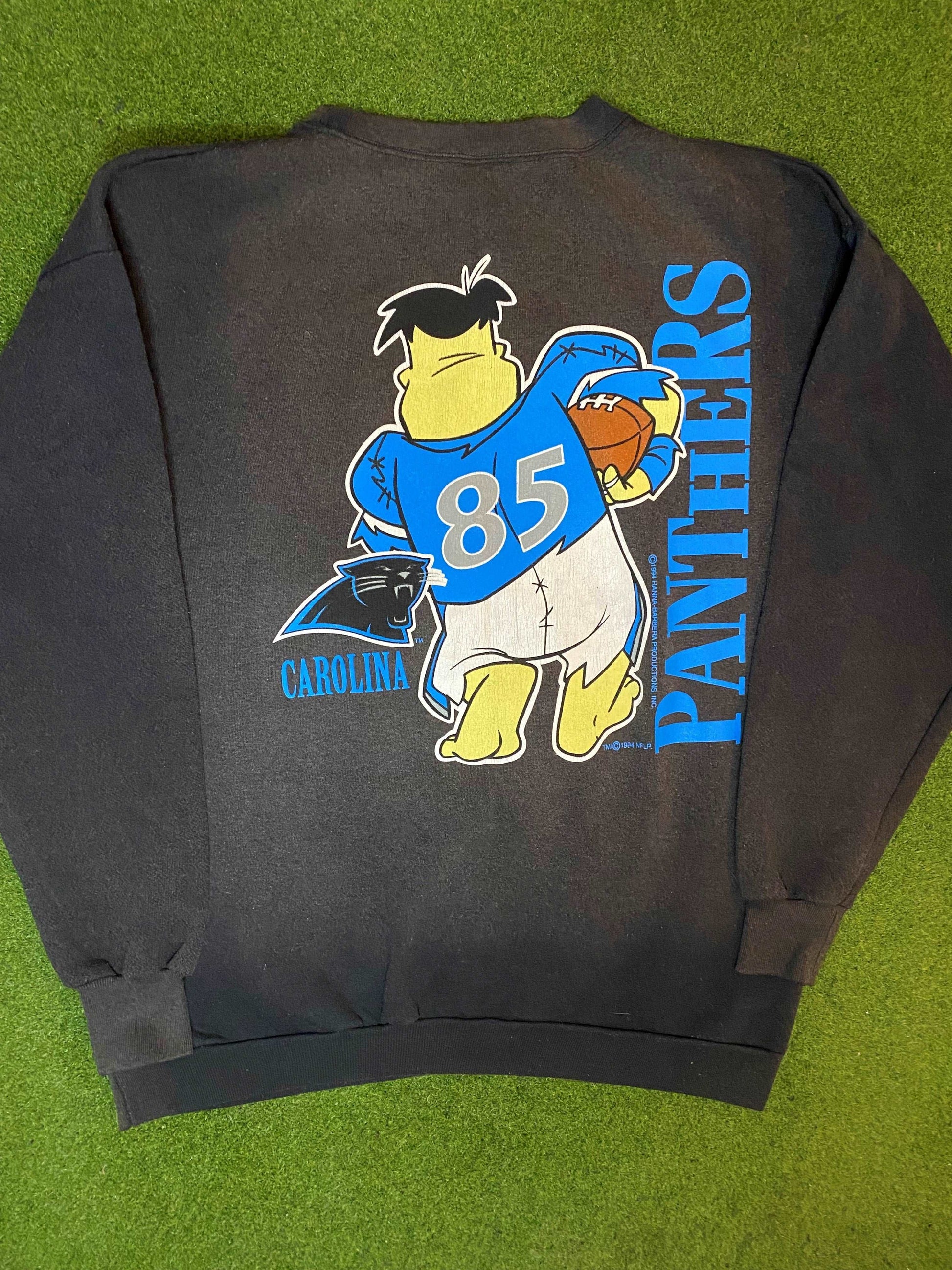 1994 Carolina Panthers - Fred Flintstone - Double Sided - Vintage NFL Sweatshirt (XL)