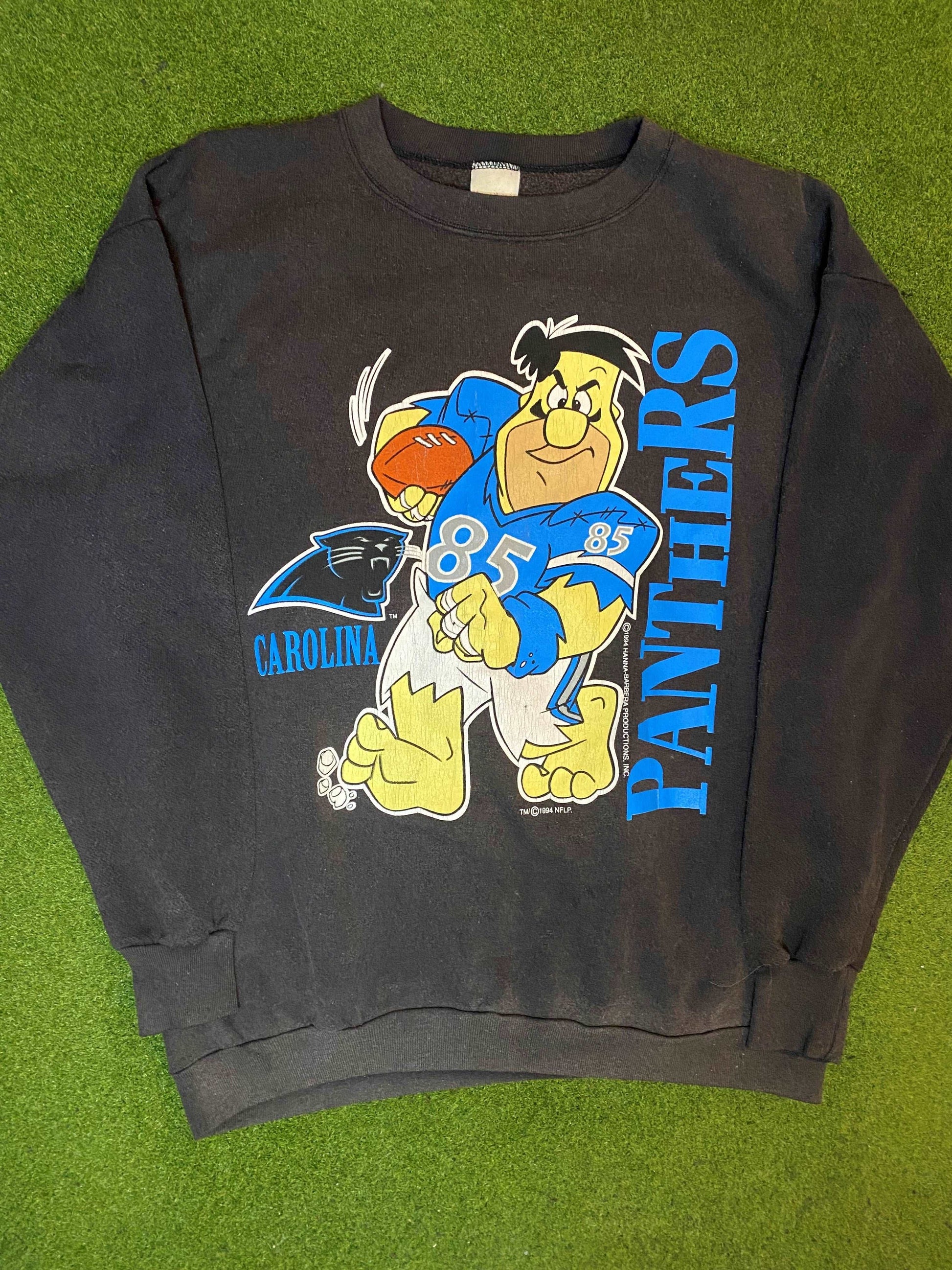 1994 Carolina Panthers - Fred Flintstone - Double Sided - Vintage NFL Sweatshirt (XL)