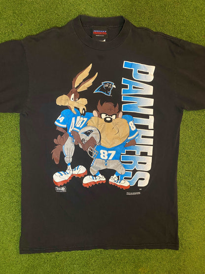 1994 Carolina Panthers - Taz and Coyote Crossover - Double Sided - Vintage NFL T-Shirt (Large)