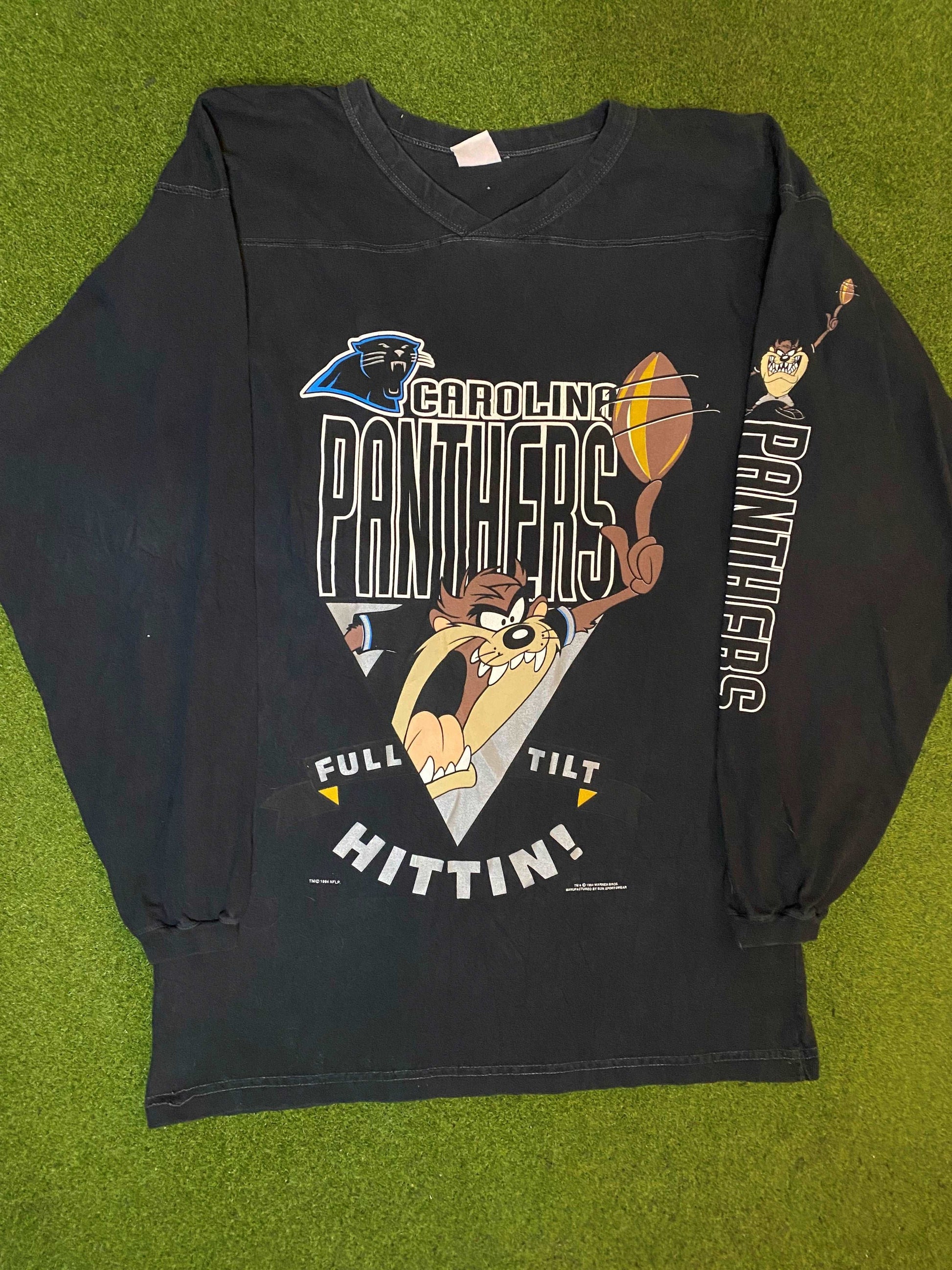 1994 Carolina Panthers - Taz Full Tilt Hittin - Vintage NFL T-Shirt (Large)