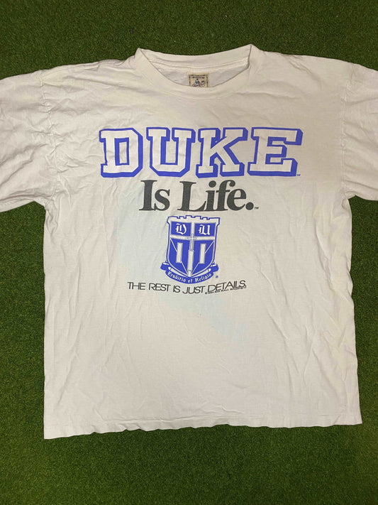 1994 Duke Blue Devils - Duke is Life, the rest is just details - Vintage College Tee Shirt (XL) - Gametime Vintage