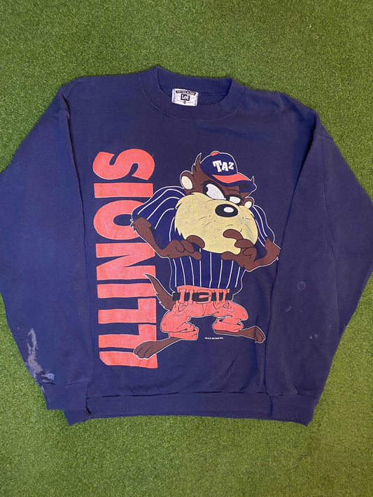 1994 Illinois Fighting Illini - Taz Crossover - Vintage College Crewneck Sweatshirt (XL) Gametime Vintage