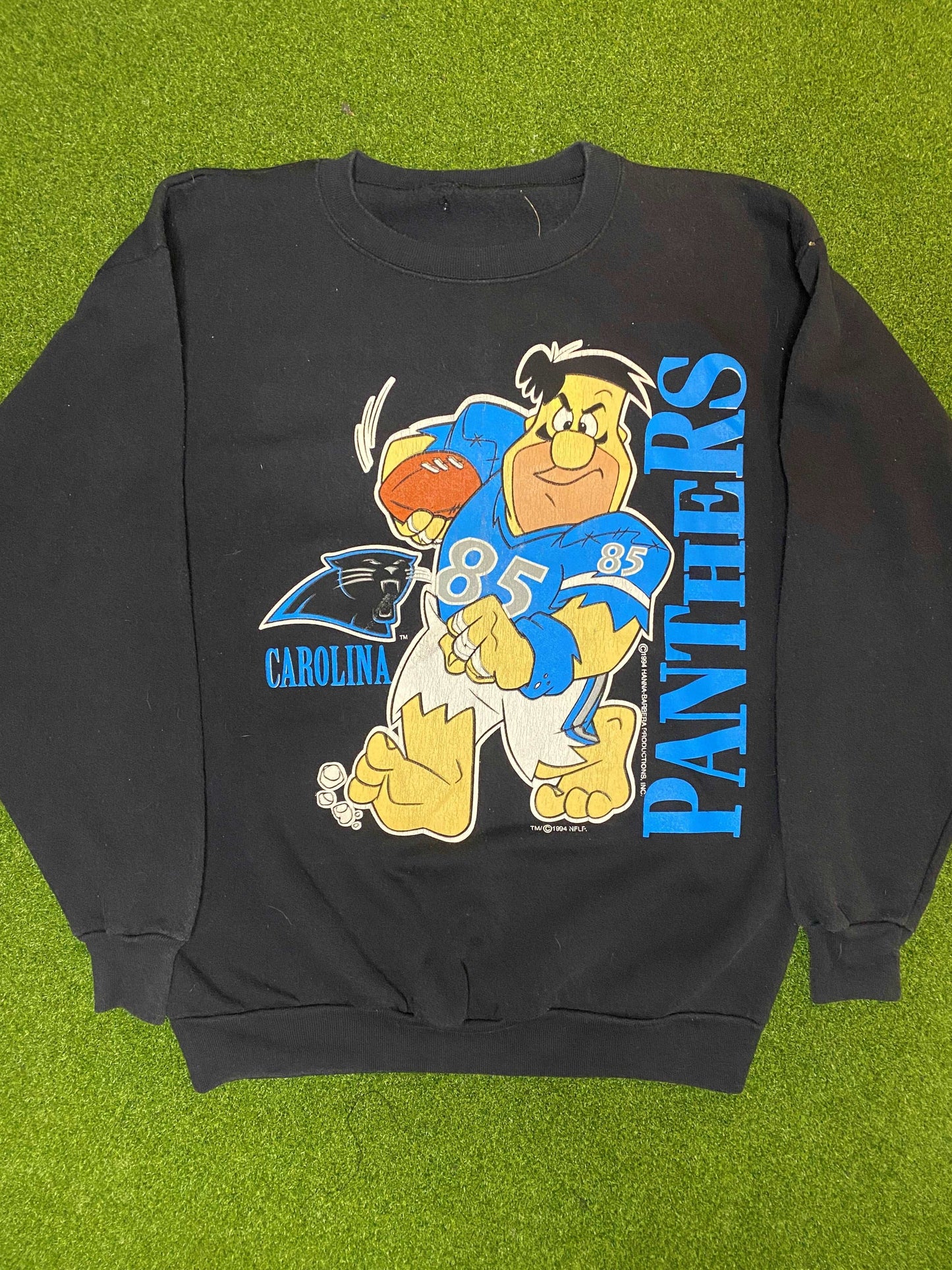 1994 Carolina Panthers Double Sided - Flintstones Crossover - Vintage NFL Crewneck (Large)