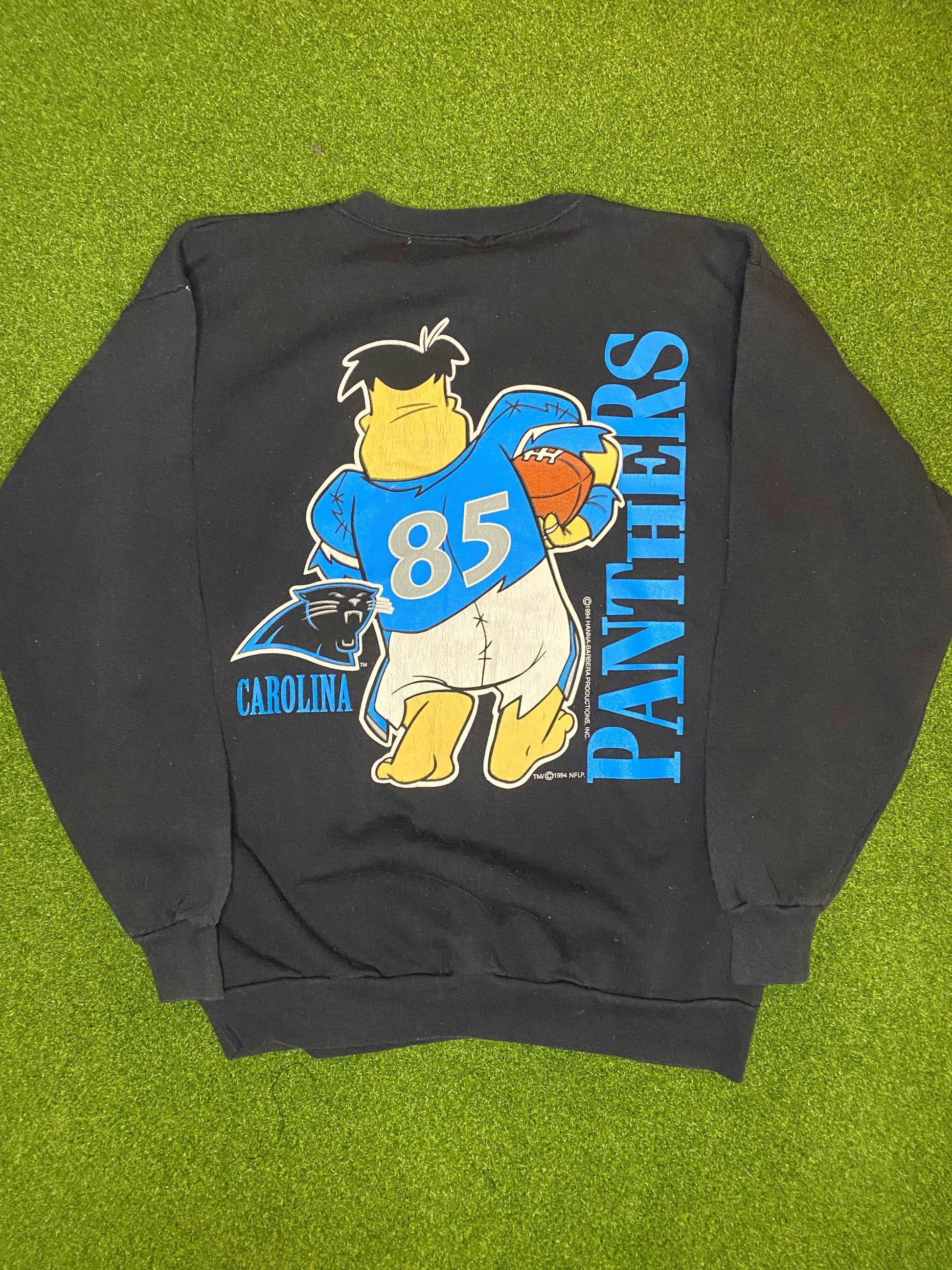 1994 Carolina Panthers Double Sided - Flintstones Crossover - Vintage NFL Crewneck (Large)