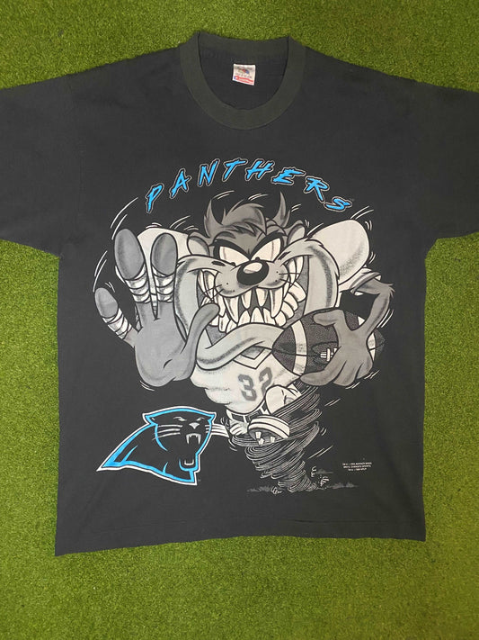 1994 Carolina Panthers - Taz Crossover - Double Sided - Vintage NFL T-Shirt (Large) Gametime Vintage