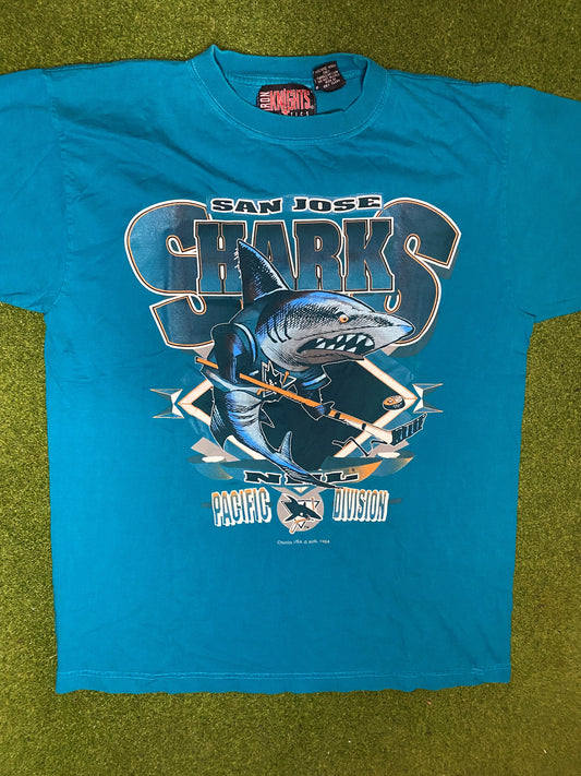 1994 San Jose Sharks - Double Sided - Vintage NHL T-Shirt (Medium)