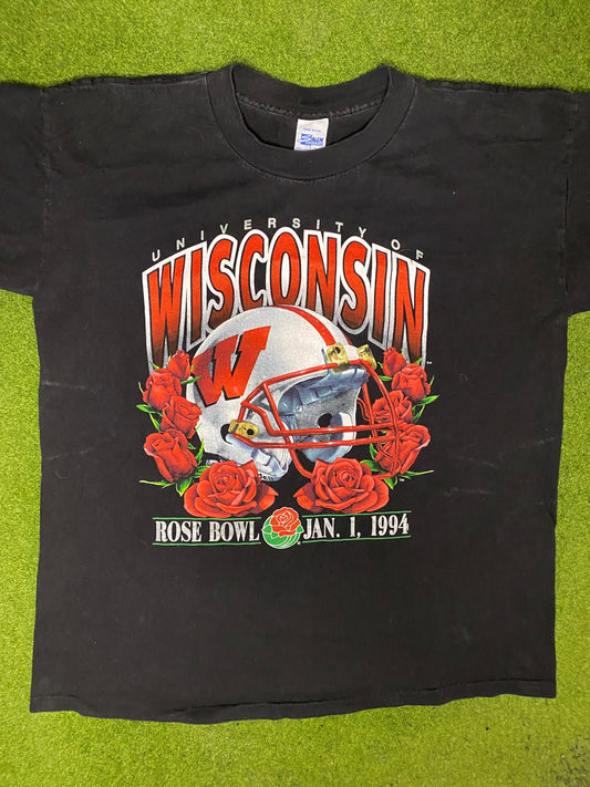 1994 Wisconsin Badgers - Rose Bowl - Vintage College T Shirt (Large) - Gametime Vintage