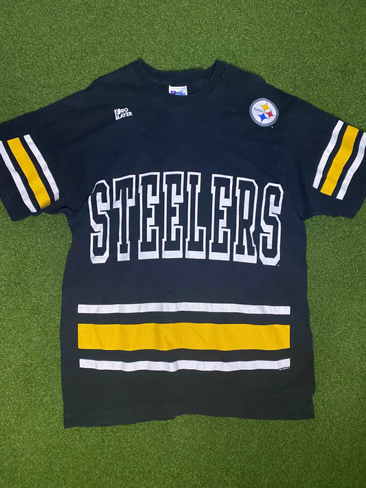 1995 Pittsburgh Steelers - Double Sided - Vintage NFL Tee Shirt (Large)