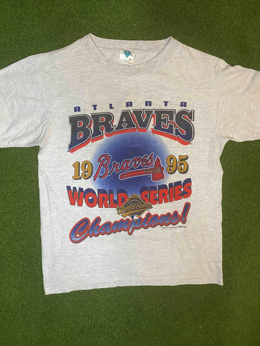 1995 Atlanta Braves - World Series Champions - Vintage MLB Tee Shirt (Medium) Gametime Vintage