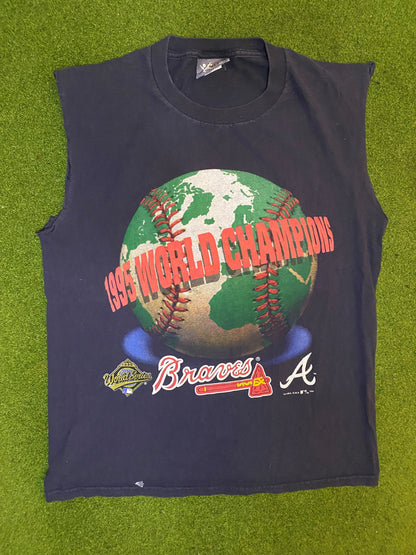 1995 Atlanta Braves - World Series Champions - Double Sided - Vintage MLB Cutoff (Medium)