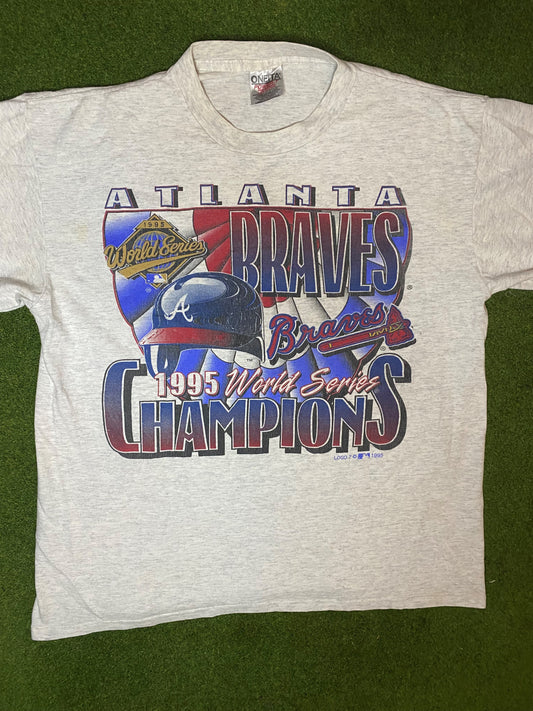 1995 Atlanta Braves - World Series Champions - Vintage MLB T-Shirt (Large) Gametime Vintage