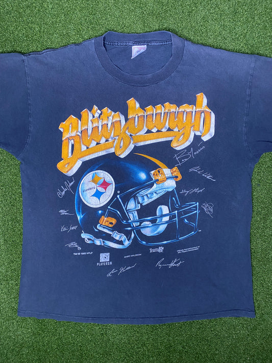 1994 Pittsburgh Steelers - Blitzburgh - Vintage NFL T-Shirt (Large)
