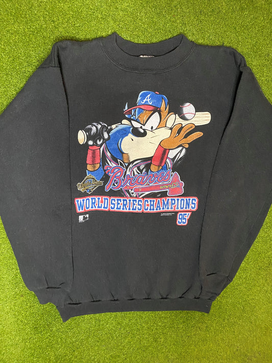 1995 Atlanta Braves - World Series Champions - Taz Crossover - Vintage MLB Sweatshirt (Medium) 