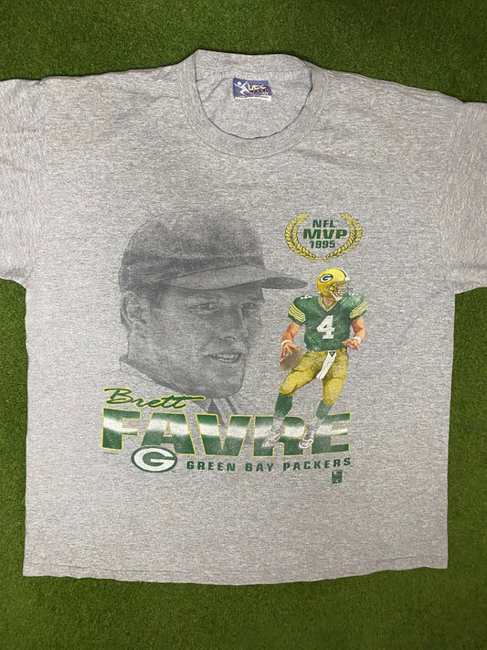 1995 Green Bay Packers - Brett Favre MVP - Vintage NFL Player Tee Shirt (XL) Gametime Vintage