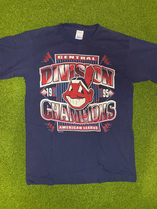 1995 Cleveland Indians - Central Div Champs - Vintage MLB Tee Shirt (Medium) Gametime Vintage