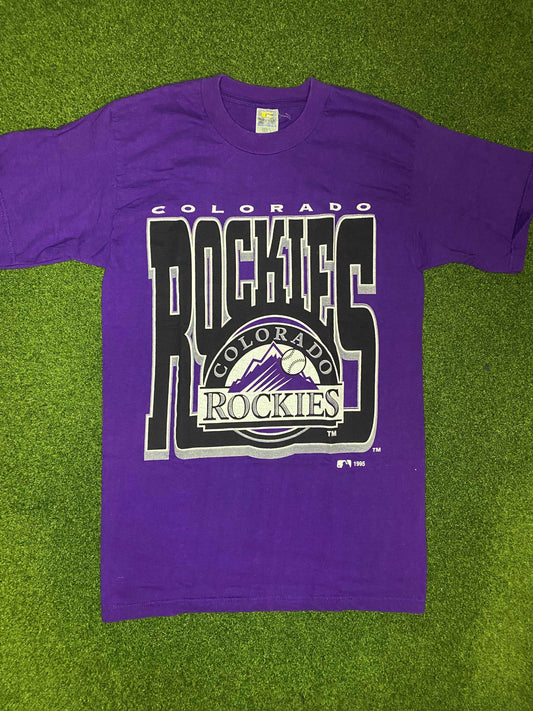 1995 Colorado Rockies - Big Logo - Vintage MLB Tee Shirt (Medium)