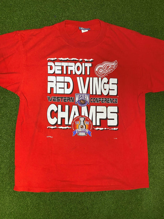 1995 Detroit Red Wings - West Conf Champs - Vintage NHL Tee Shirt (XL)