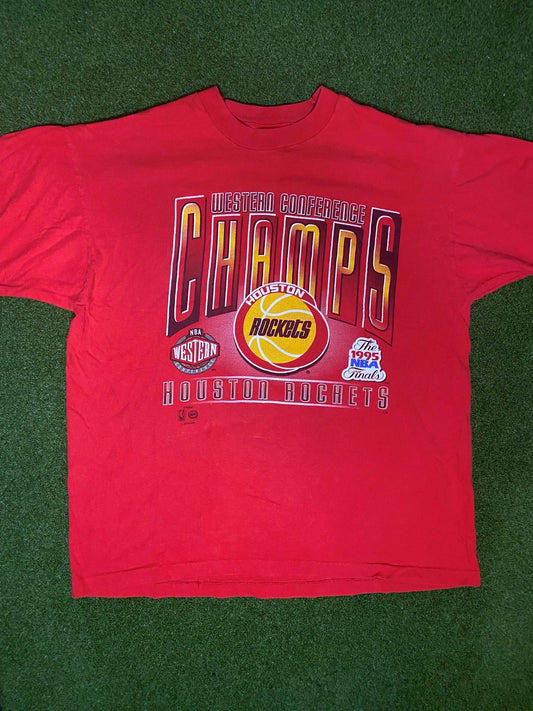 1995 Houston Rockets - West Conf Champs - Vintage NBA Tee Shirt (Large) Gametime Vintage