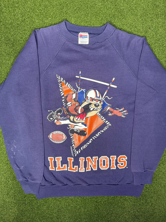 1995 Illinois Fighting Illini - Taz - Vintage College Sweatshirt (Large)