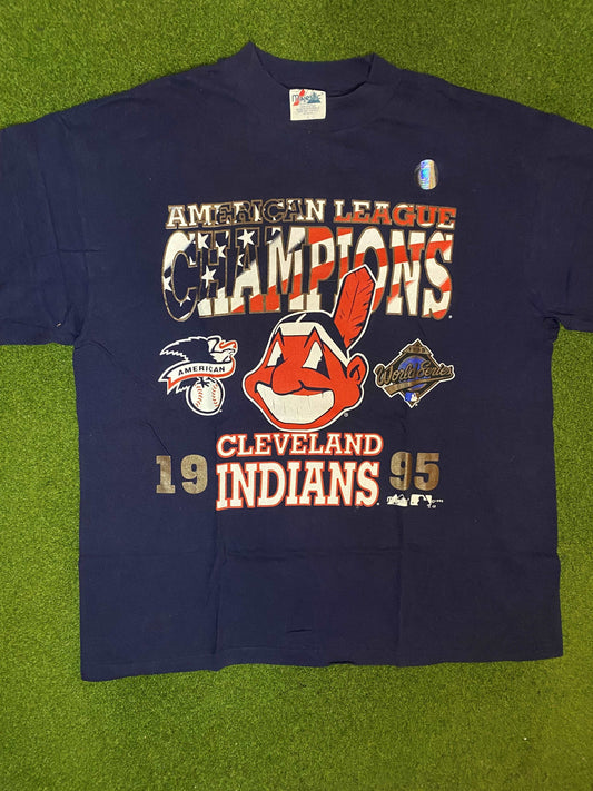 1995 Cleveland Indians - AL Champions - Vintage MLB T-Shirt (Large) Gametime Vintage