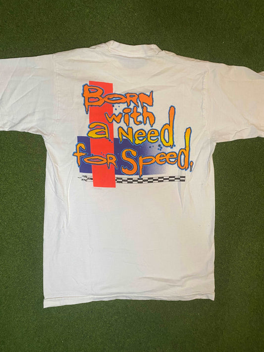 1995 Jeff Gordon - Born with a need for speed - double sided - Vintage NASCAR Tee Shirt (Medium) - Gametime Vintage