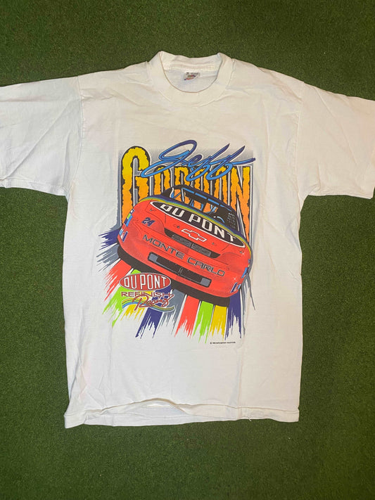 1995 Jeff Gordon - Born with a need for speed - double sided - Vintage NASCAR Tee Shirt (Medium)