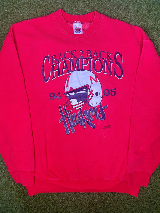 1995 Nebraska Cornhuskers - Back 2 Back Champions - Vintage College Sweatshirt (XL)