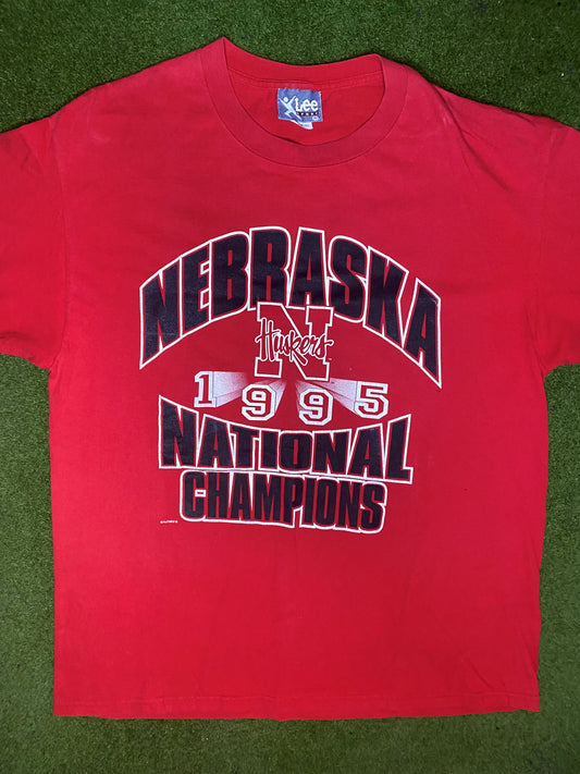 1995 Nebraska Cornhuskers - National Champions - Vintage College T-Shirt (XL)