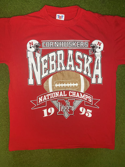 1995 Nebraska Cornhuskers - National Champions - Vintage College Tee (Medium)