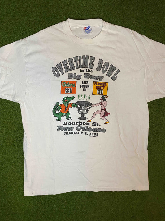 1995 Overtime Bowl - Florida vs Florida State - Vintage College Football T-Shirt (XL)