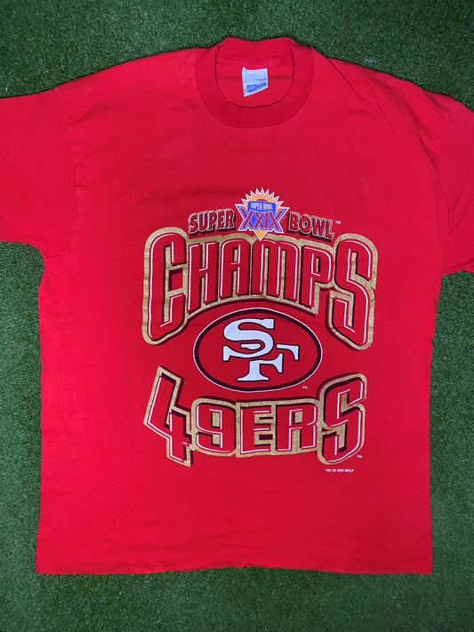 1995 San Francisco 49ers - Super Bowl XXIX Champions - Vintage NFL T-Shirt (Large)