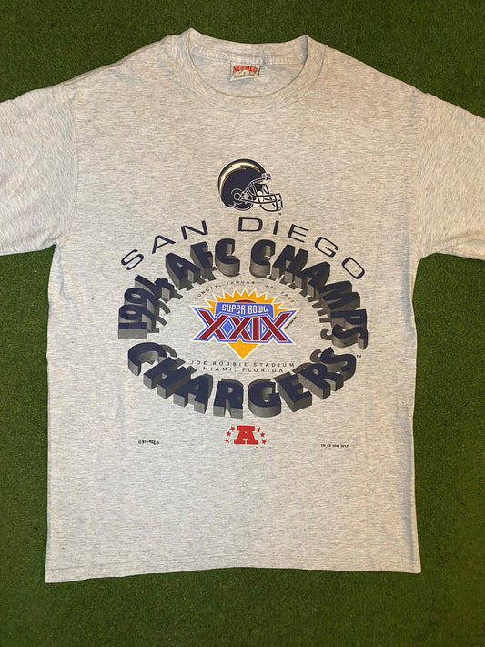 1995 San Diego Chargers - AFC Champions - Vintage NFL T-Shirt (Large) - Gametime Vintage