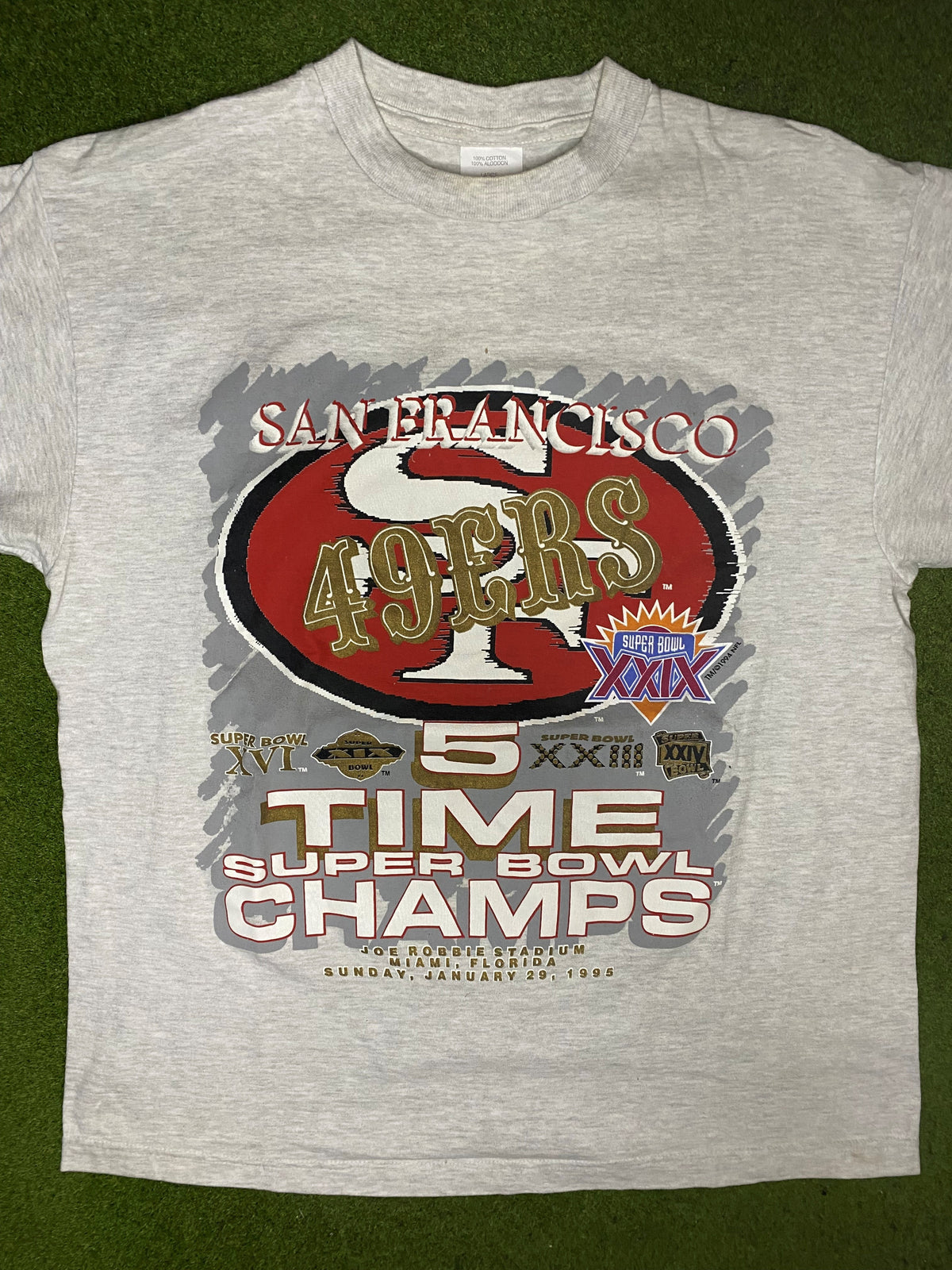 1995 San Francisco 49ers - 5x Champions - Vintage NFL T Shirt (Large) - Gametime Vintage