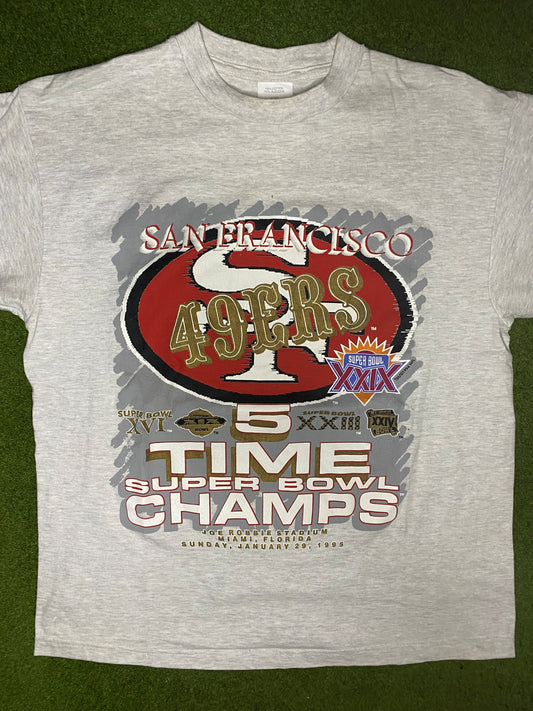 1995 San Francisco 49ers - 5x Champions - Vintage NFL T Shirt (Large) - Gametime Vintage