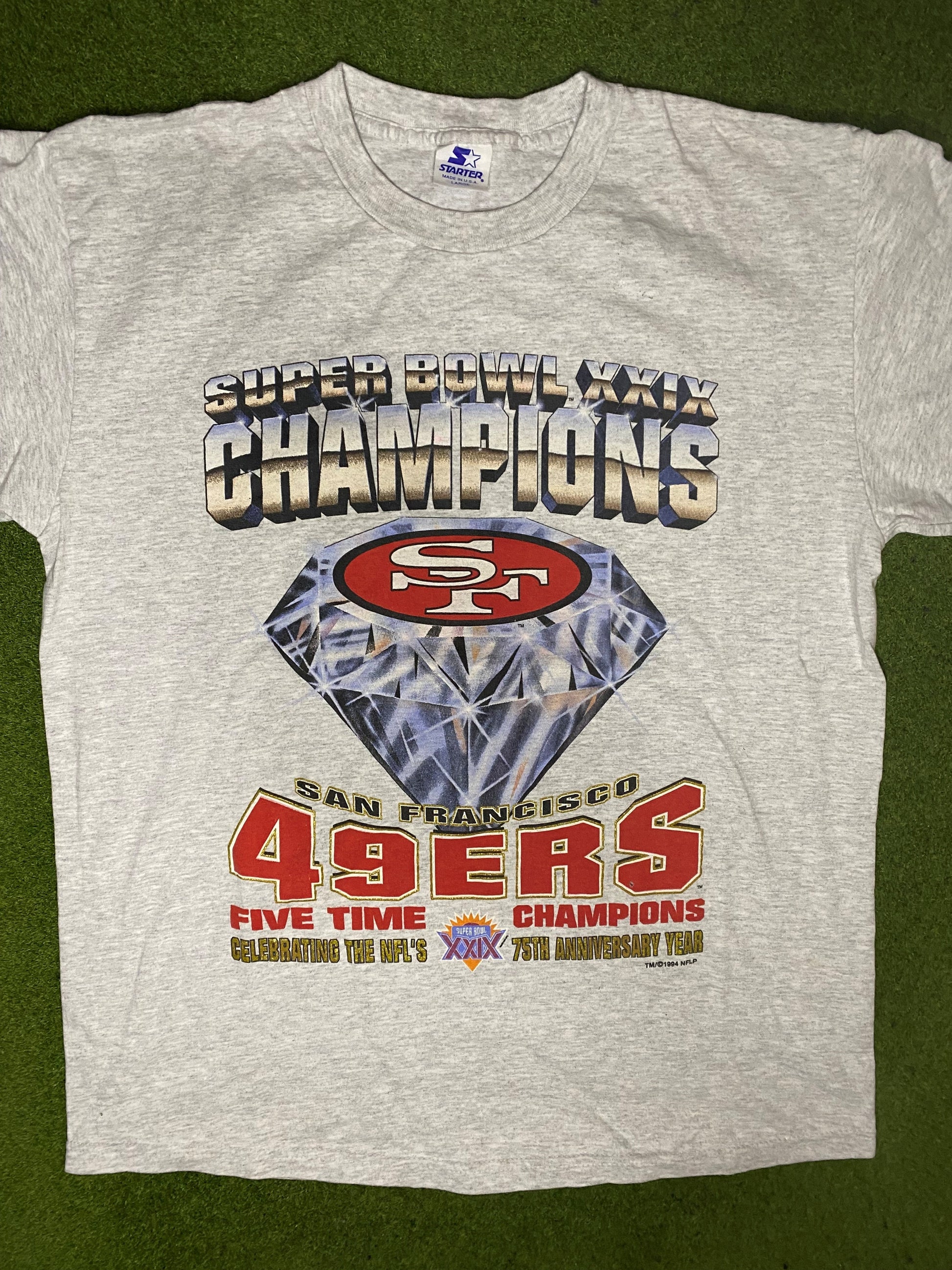 1994 San Francisco 49ers - Super Bowl XXIX Champions - Vintage NFL T Shirt (Large) - Gametime Vintage