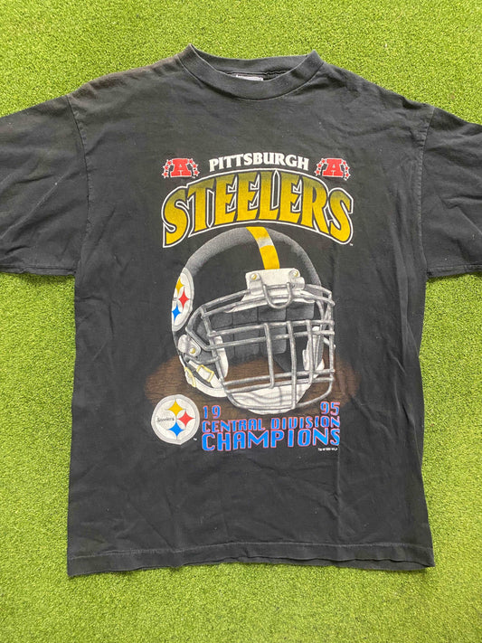 1995 Pittsburgh Steelers - Central Div Champs - Vintage NFL T-Shirt (Large) Gametime Vintage