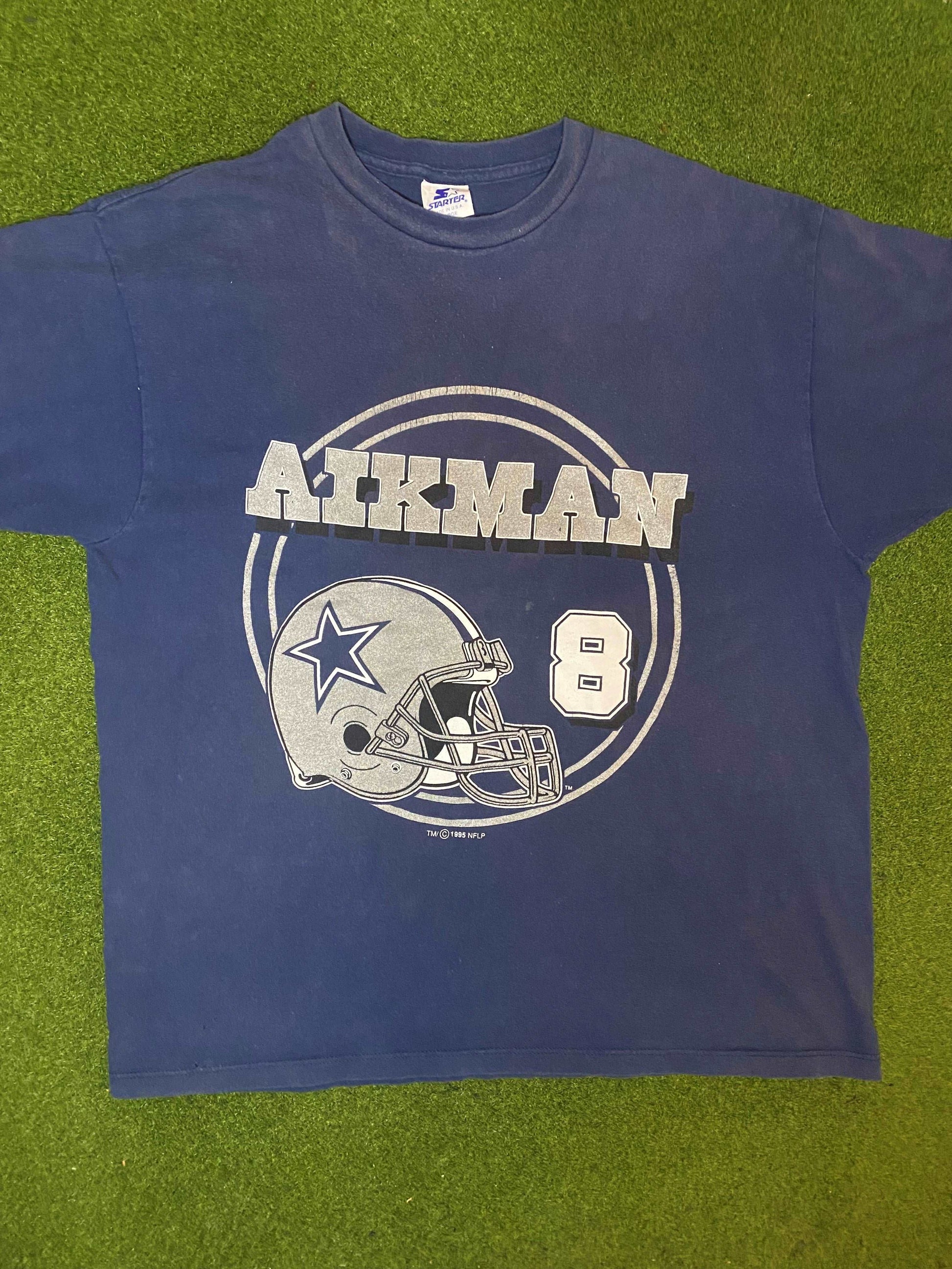 1995 Dallas Cowboys - Troy Aiman - Vintage NFL Player T-Shirt (Large)