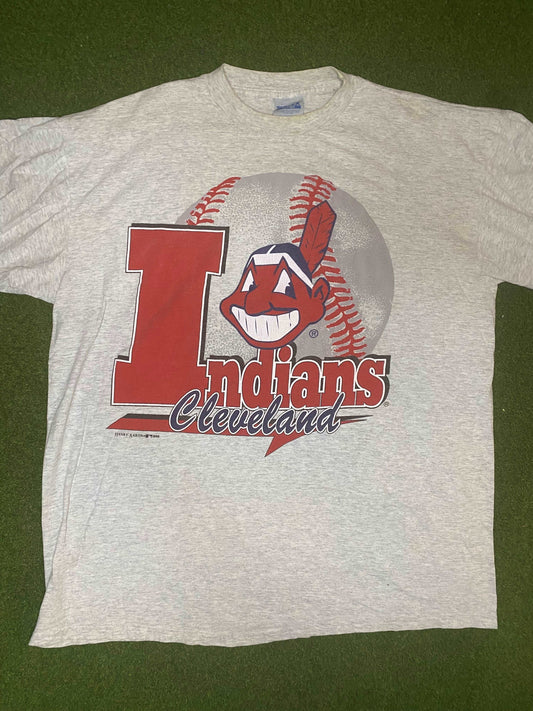 1996 Cleveland Indians - Big Logo - Vintage MLB Tee Shirt (XL)