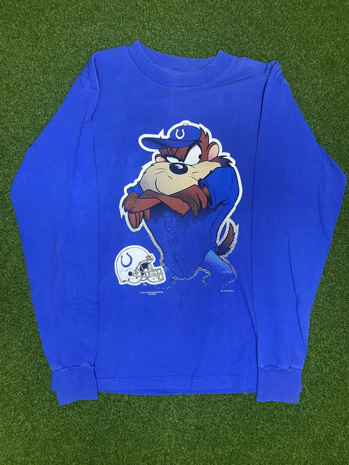 1996 Indianapolis Colts - Taz Looney Tunes - Vintage NFL Long Sleeve Shirt (Small) Gametime Vintage