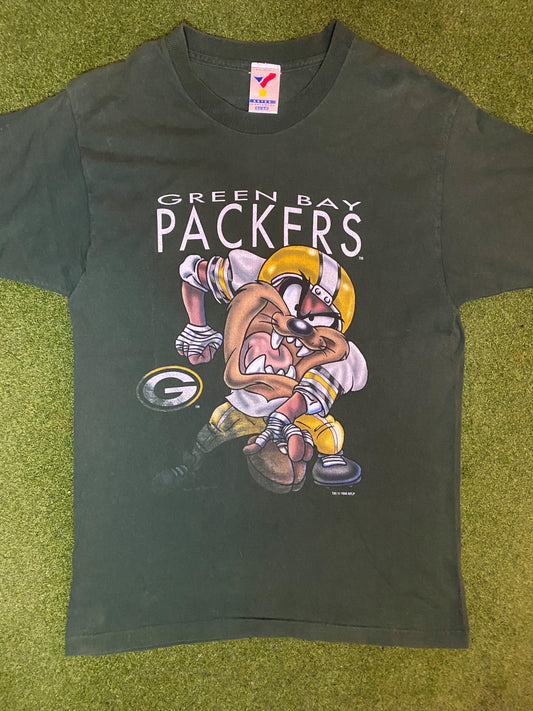 1996 Green Bay Packers - Taz Crossover - Vintage NFL Tee (Youth XL) Gametime Vintage