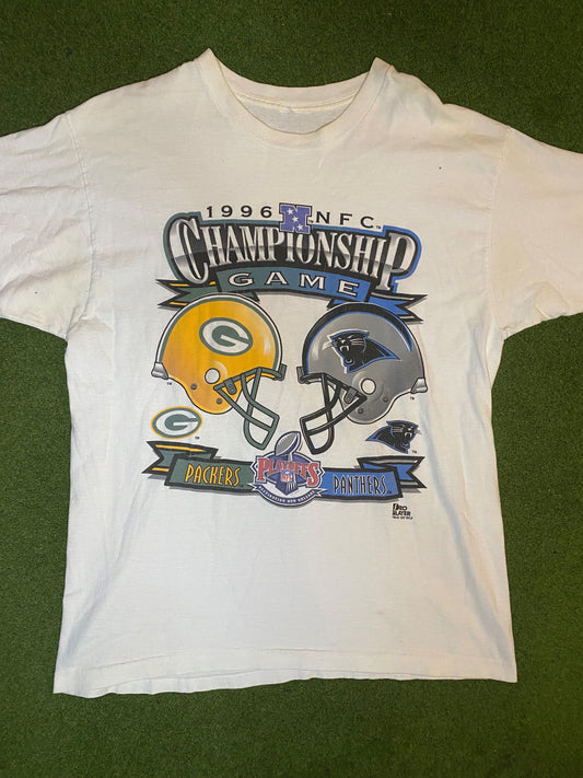 1996 Carolina Panthers - NFC Champ Panthers vs Packers - Vintage NFL T-Shirt (Large) Gametime Vintage